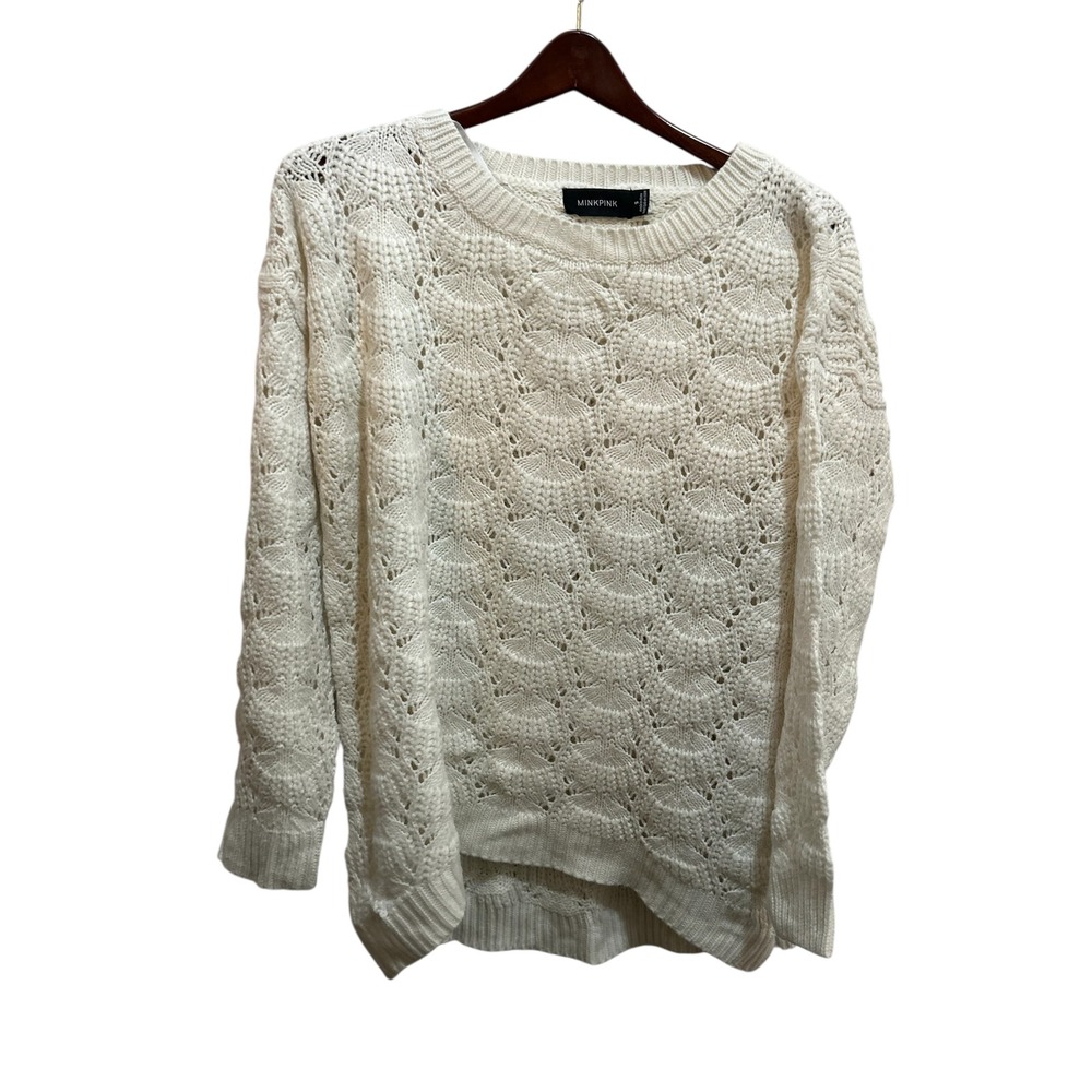 MINKPINK Cream Cable Knit Crochet Lace Sweater Women's Size S